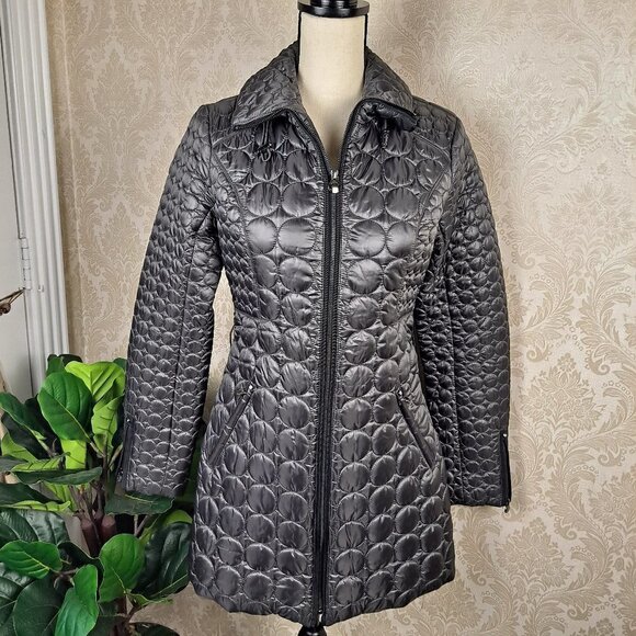 Laundry by Shelli Segal Size Small Ladies Black Puffer Coat Leopard Lining EUC - Picture 11 of 15